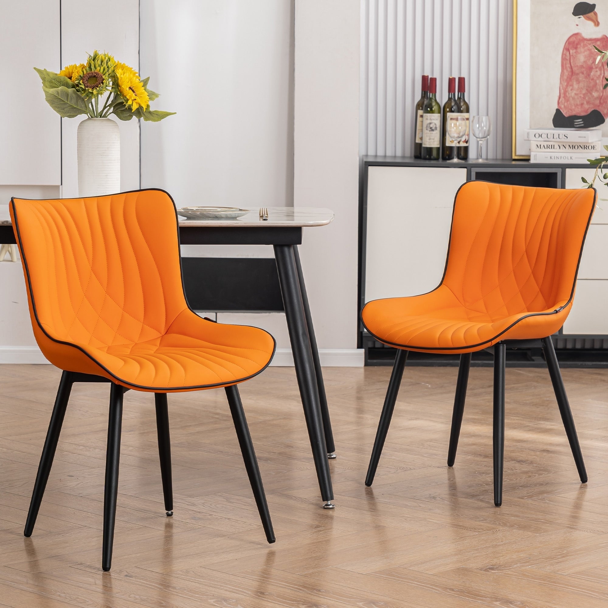 Set di 2 sedie da pranzo moderne imbottite in pelle senza braccioli