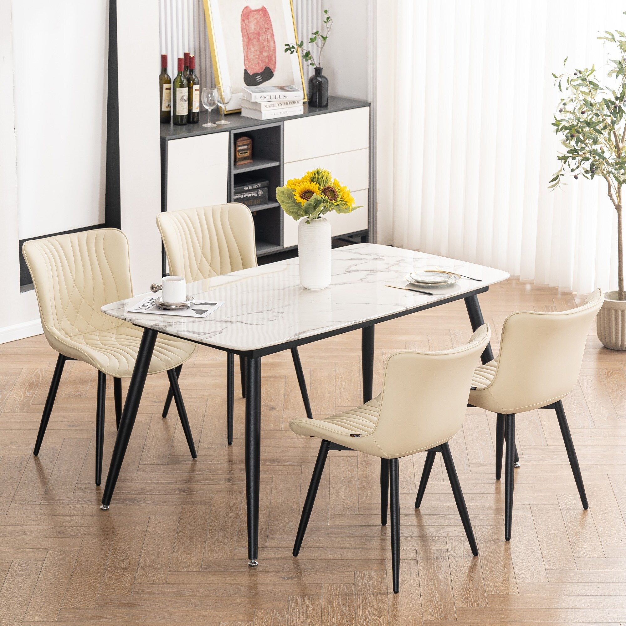 Set di 2 sedie da pranzo moderne imbottite in pelle senza braccioli
