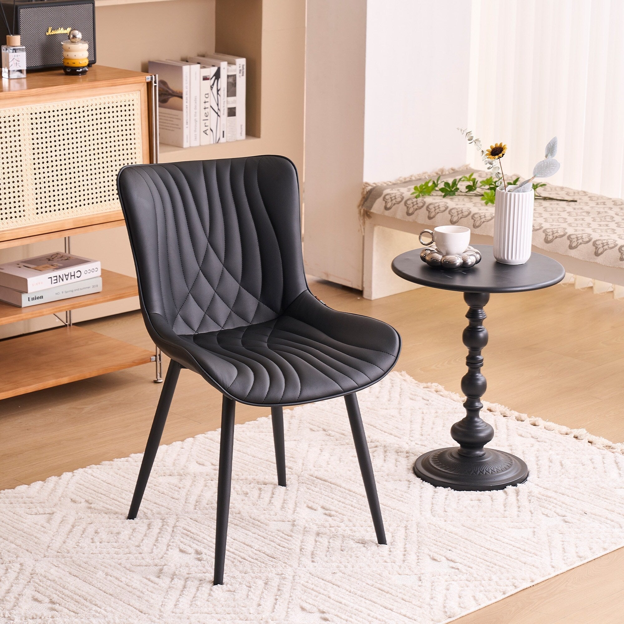 Set di 2 sedie da pranzo moderne imbottite in pelle senza braccioli