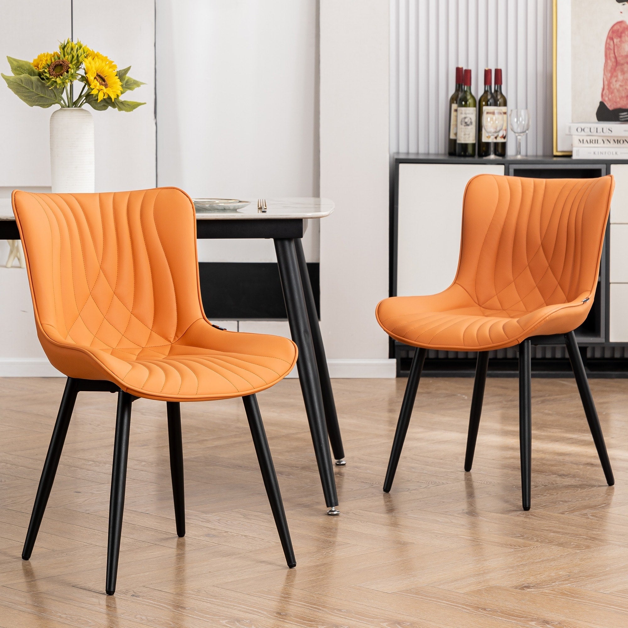 Set di 2 sedie da pranzo moderne imbottite in pelle senza braccioli
