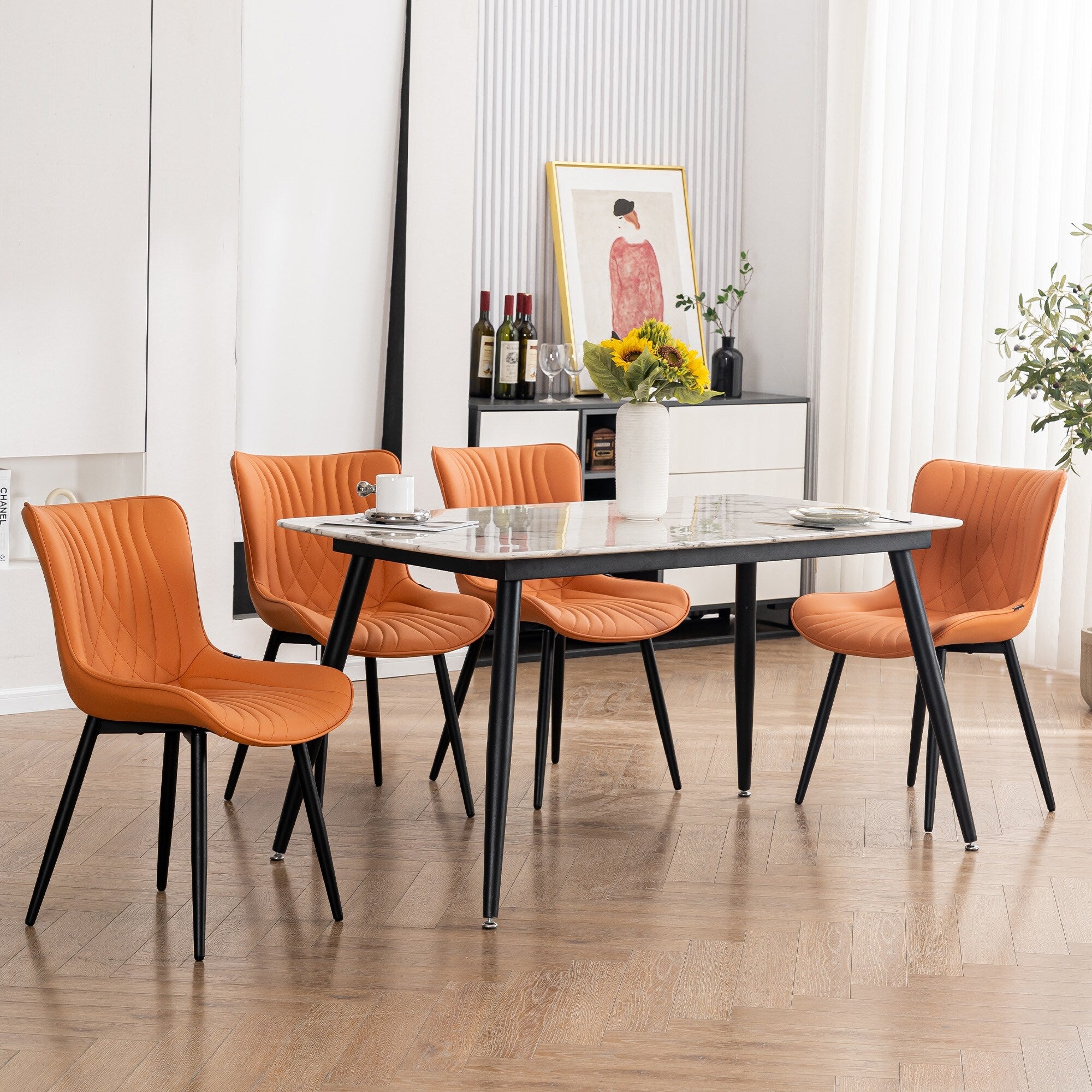 Set di 2 sedie da pranzo moderne imbottite in pelle senza braccioli