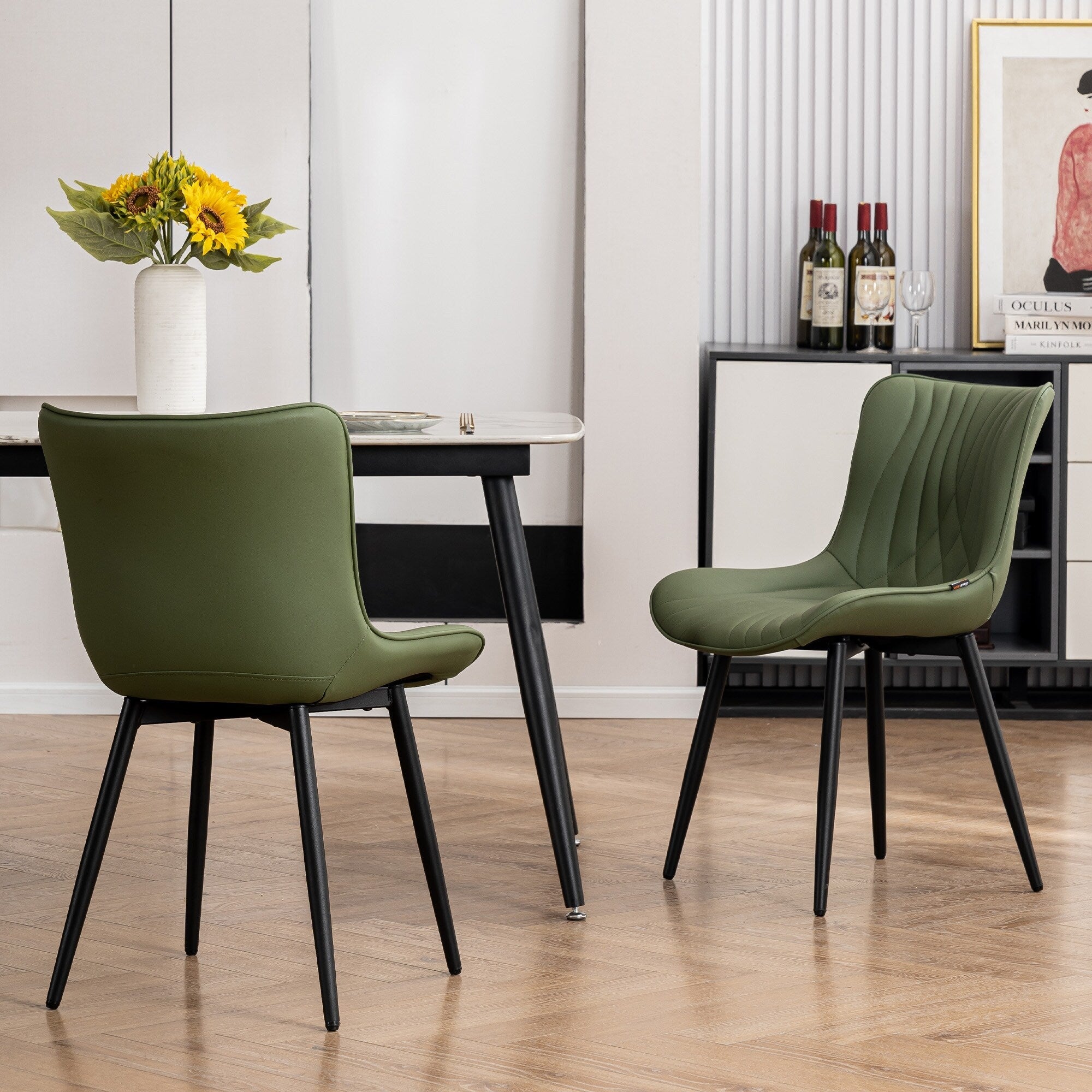 Set di 2 sedie da pranzo moderne imbottite in pelle senza braccioli