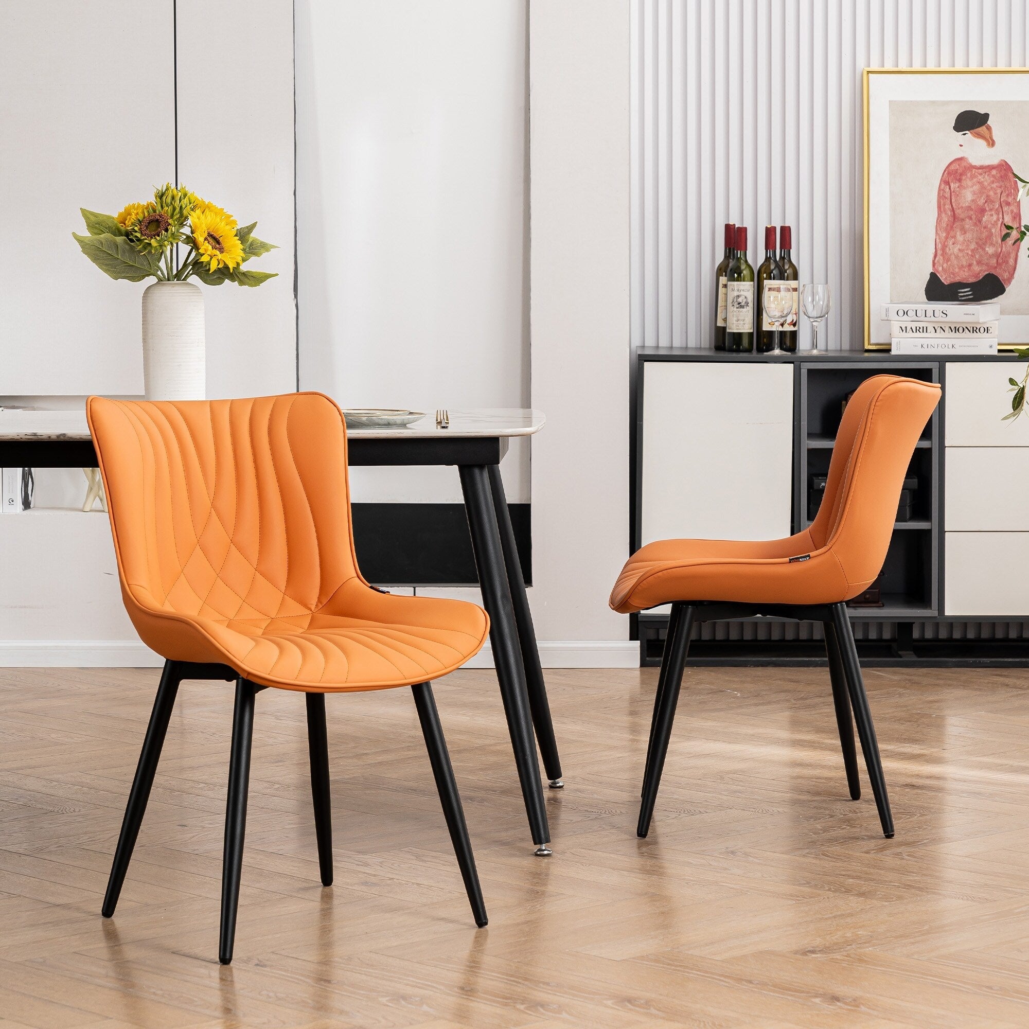 Set di 2 sedie da pranzo moderne imbottite in pelle senza braccioli
