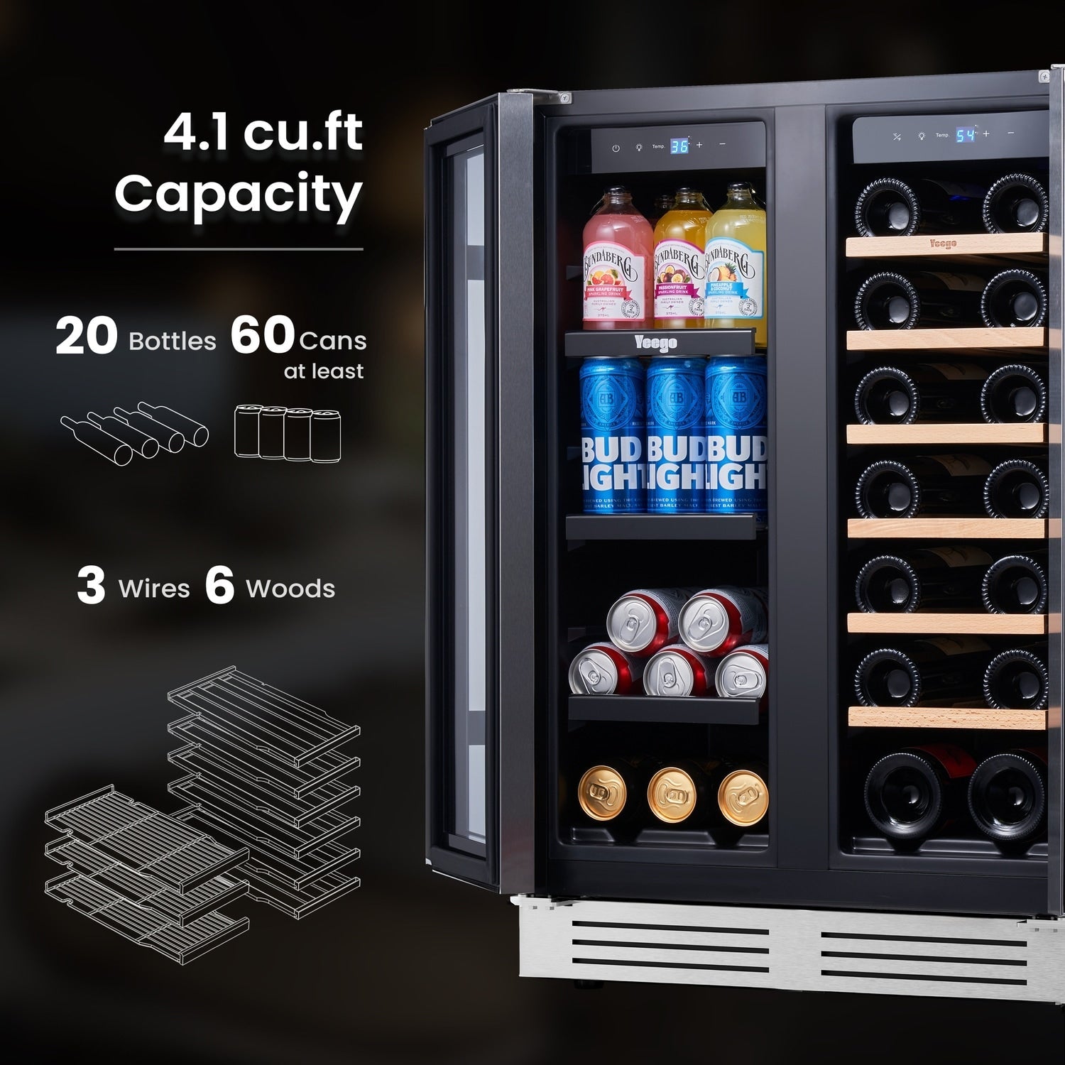 Frigorifero per vino/bevande da 24 pollici, frigorifero DUAL ZONE da 20 bottiglie/60 lattine - 24 pollici