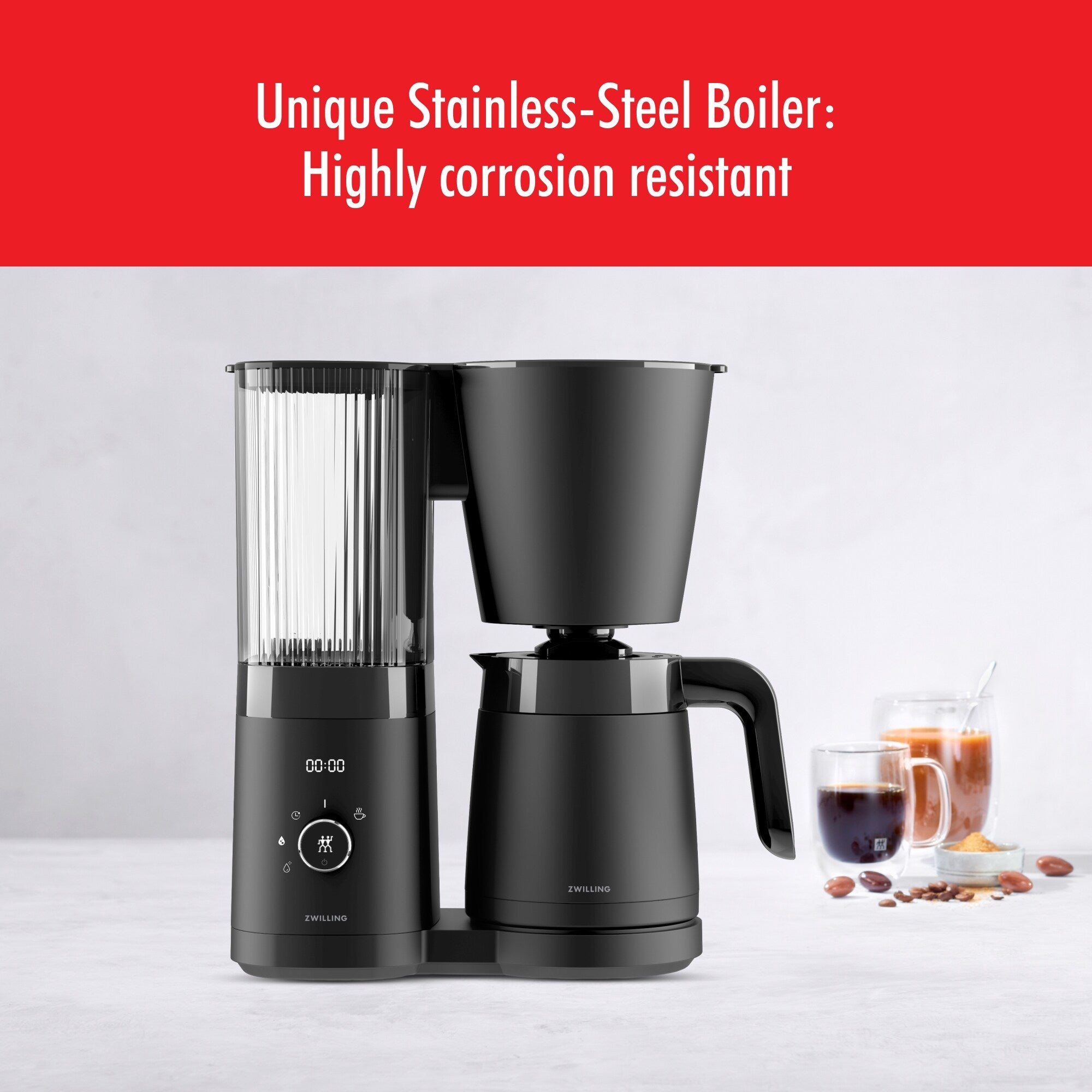 Macchina per caffè americano ZWILLING Enfinigy con caraffa termica da 10 tazze, premiata con lo standard SCA Golden Cup - 2,5 qt