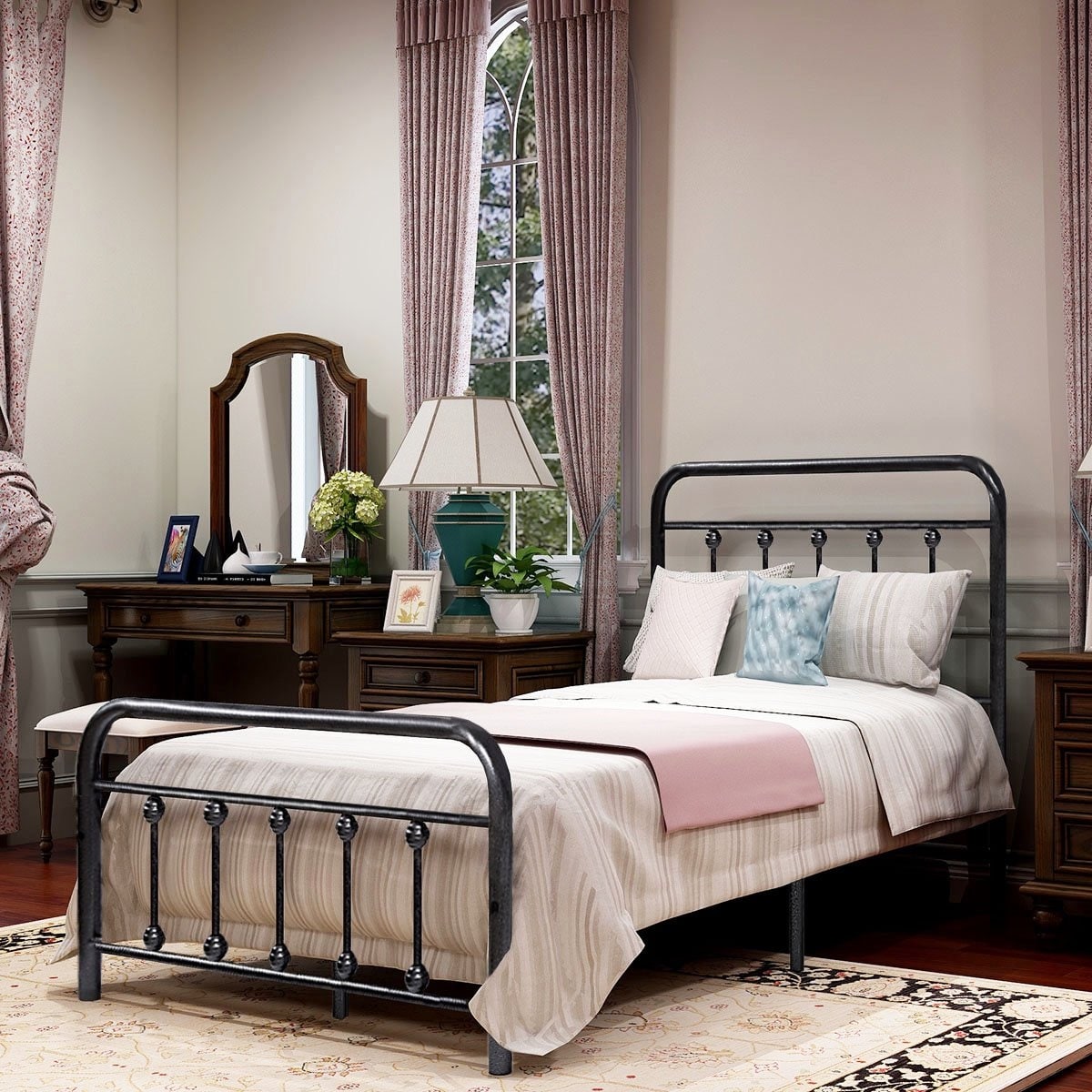 Alazyhome, semplice struttura per letto in metallo vintage, facile da montare