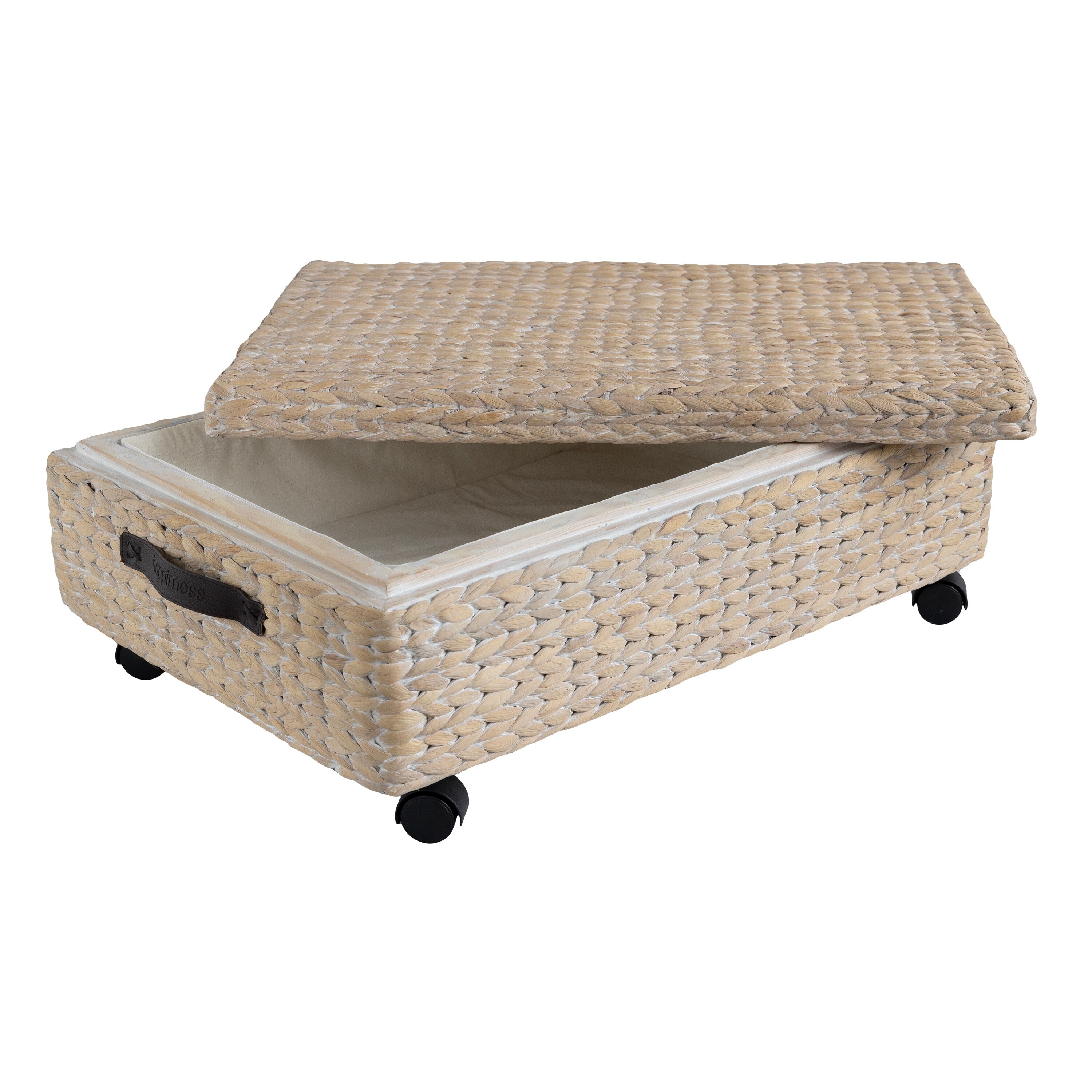 Contenitore portaoggetti sottoletto in giacinto/legno happimess con ruote e maniglie